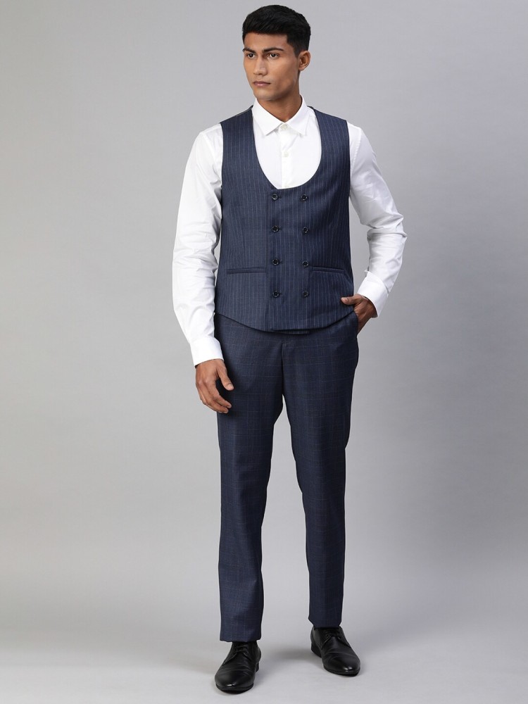 Louis Philippe Blue Slim Fit Checks Three Piece Suits