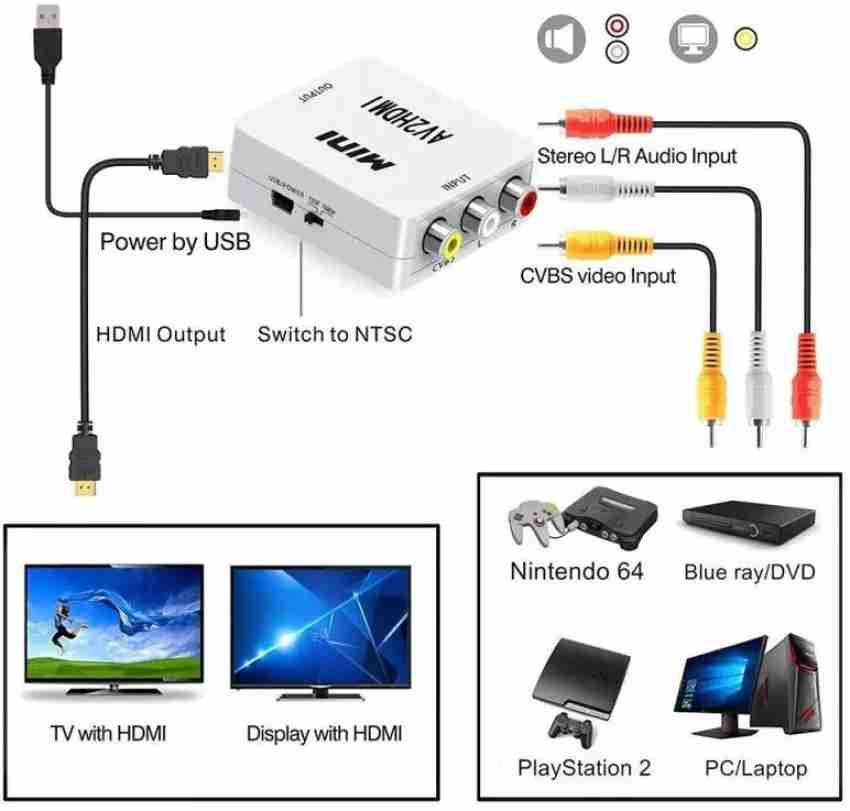 StoreIN TV-out Cable Mini AV to HDMI, 1080P Mini RCA Composite CVBS AV to Video Audio Converter Adapter Supporting PAL/NTSC with USB Charge Cable for PC Laptop Xbox PS4 PS3 TV
