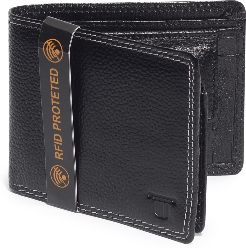 LUQXIS Men Casual Black Genuine Leather Wallet Black - Price in