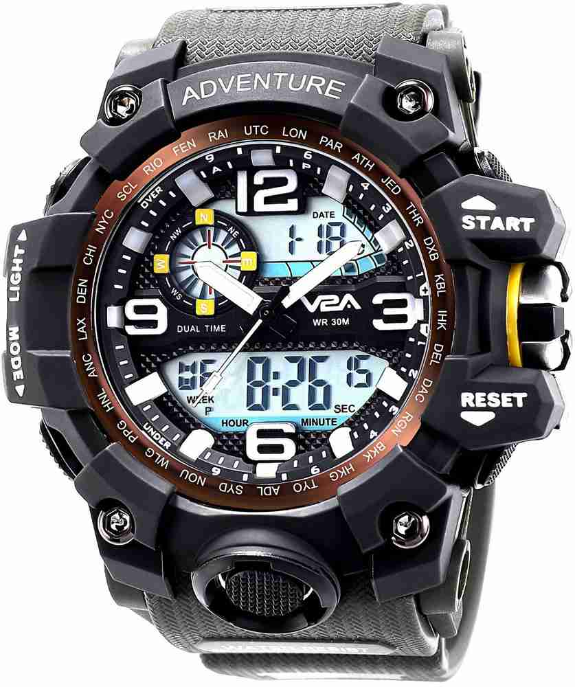 V2A Analog Digital Watch For Men Buy V2A Analog Digital Watch For Men Millitary Green Sports Casual Analog Digital Water Resistant Shock Resistant Trendy Stylish Chronograph Stop Watch Online at Best ...