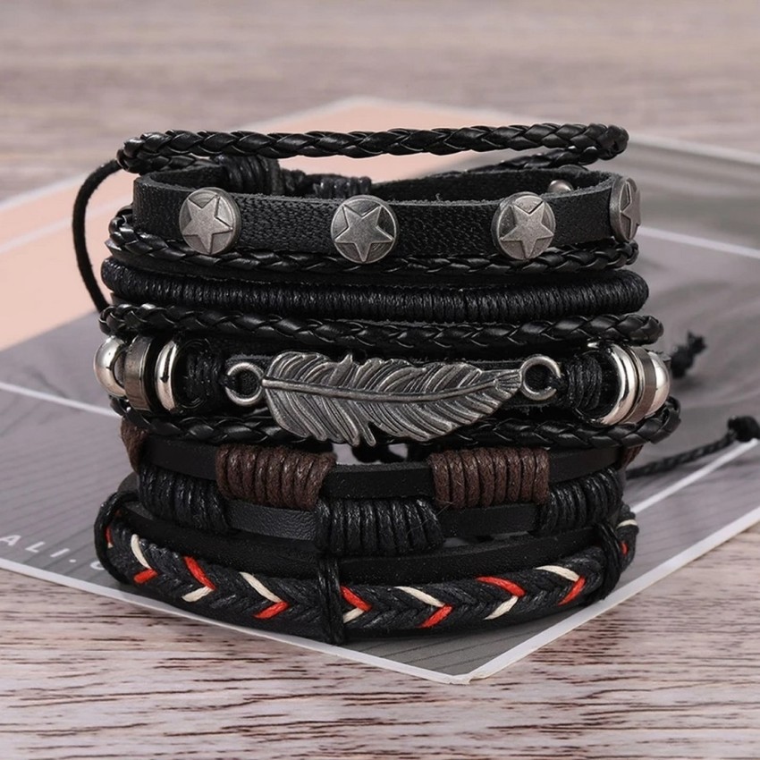 OOMPH Black Braided Leather Handmade Wrap Fashion Bracelet for Men & Boys:  Buy OOMPH Black Braided Leather Handmade Wrap Fashion Bracelet for Men &  Boys Online at Best Price in India