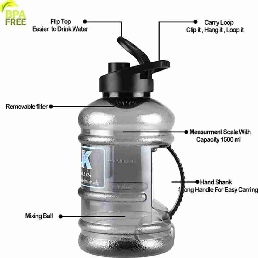 1.5L Large Capacity Water Bottle Protein Shaker Sports Drinking Gym Fitness