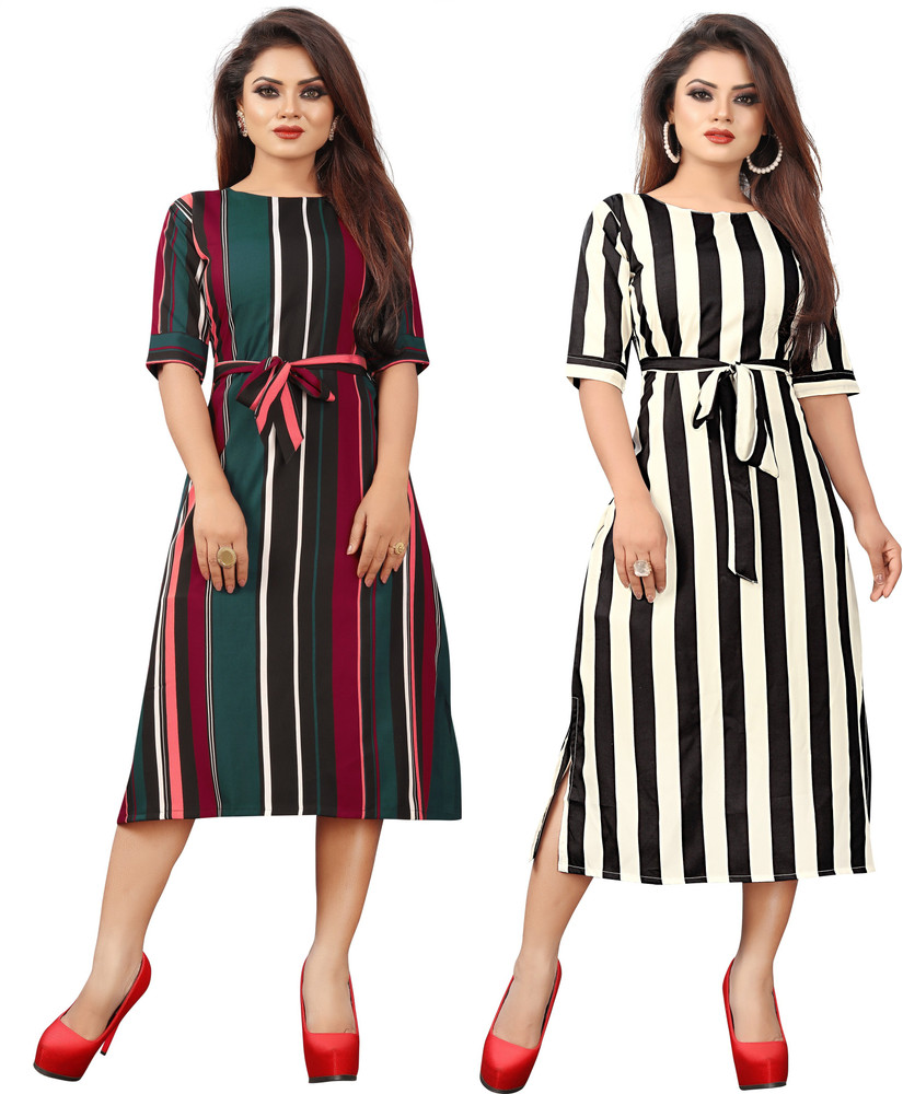 NEW ETHNIC FASHION Women A line Dark Green White Dress