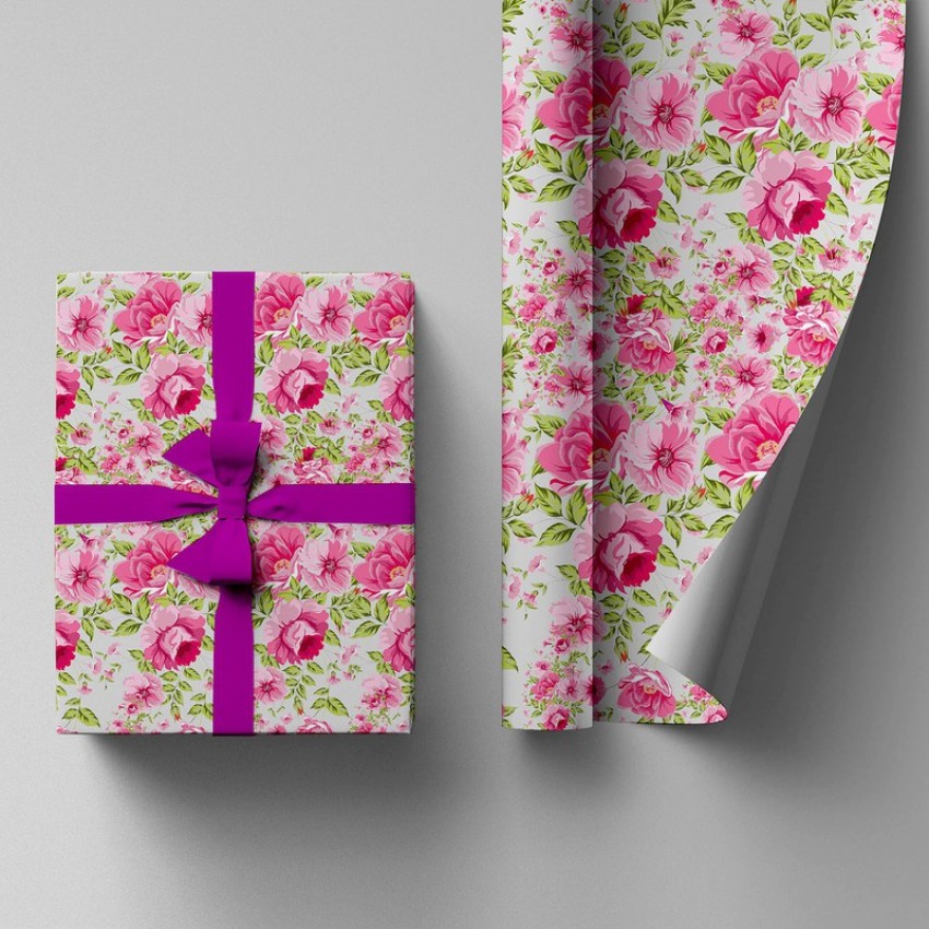 Pink Flower Wrapping Paper Flower Giftwrap Pink Flowers Birthday Giftwrap  Cute Wrapping Paper Flowers Girly 