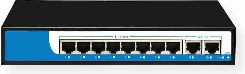 HANUTECH Poe Switch 8 Port (10/100) + 2 Port Uplink (10/100/1000) Gigabit  Networking Poe Ethernet RJ45 Switch Network Switch - HANUTECH 