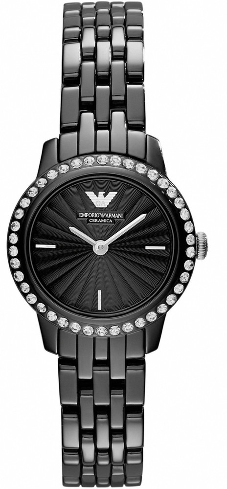 Armani black ceramic watch women's sales
