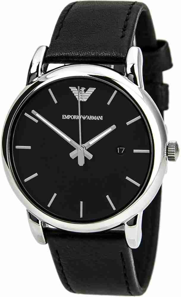 EMPORIO ARMANI Classic Black Dial Black Leather Strap Analog