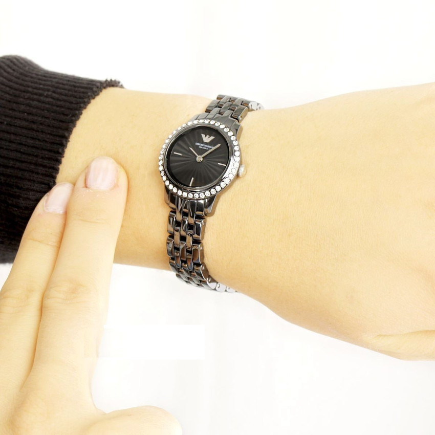 Armani black ceramic watch women's store
