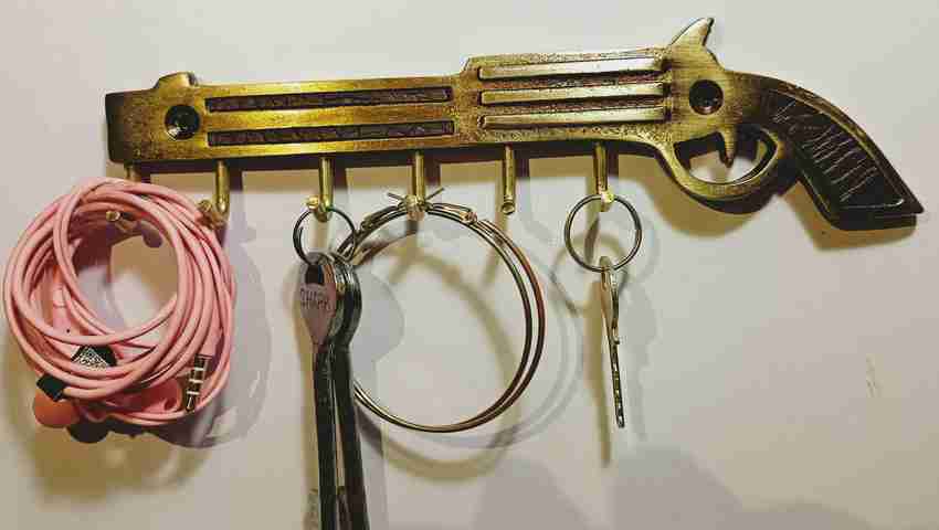 Kmartstore Key Holder Brass Key Holder Gun Shape Key Hanger Earphone Lead Hanger Charger Hanger Jewellery Hanger Wall Mount Holder Best For Wall Decor And Home Keys Hanger Office key Holder Brass