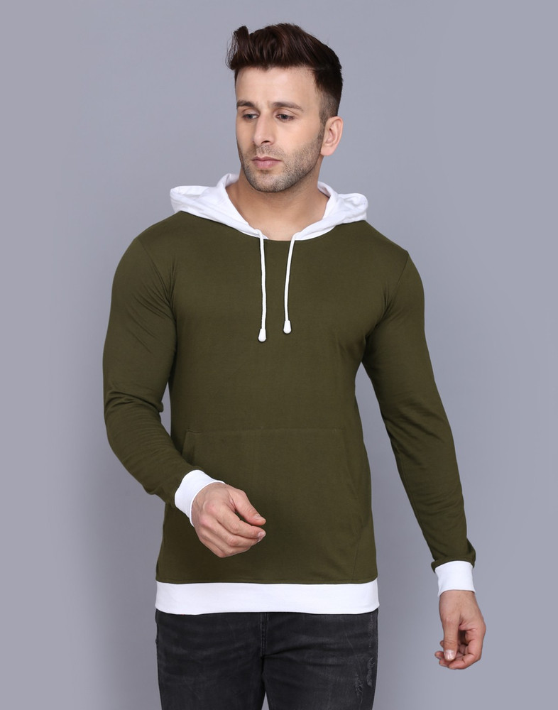 Rdivine Solid Men Hooded Neck Green White T Shirt