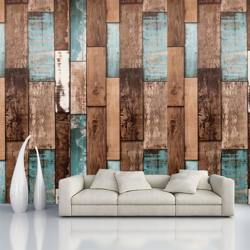 Next Distressed Wood Plank Neutral Blue Wallpaper  Homebase