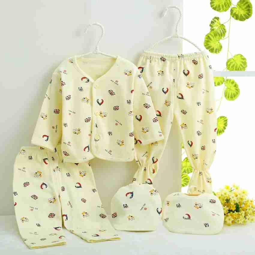 Fancy Walas Presents New Born Baby Winter Wear Keep Warm Clothes 5Pcs Sets  Cotton Boys Girl's Unisex Fleece Falalen or Flannel Suit Infant First Gift