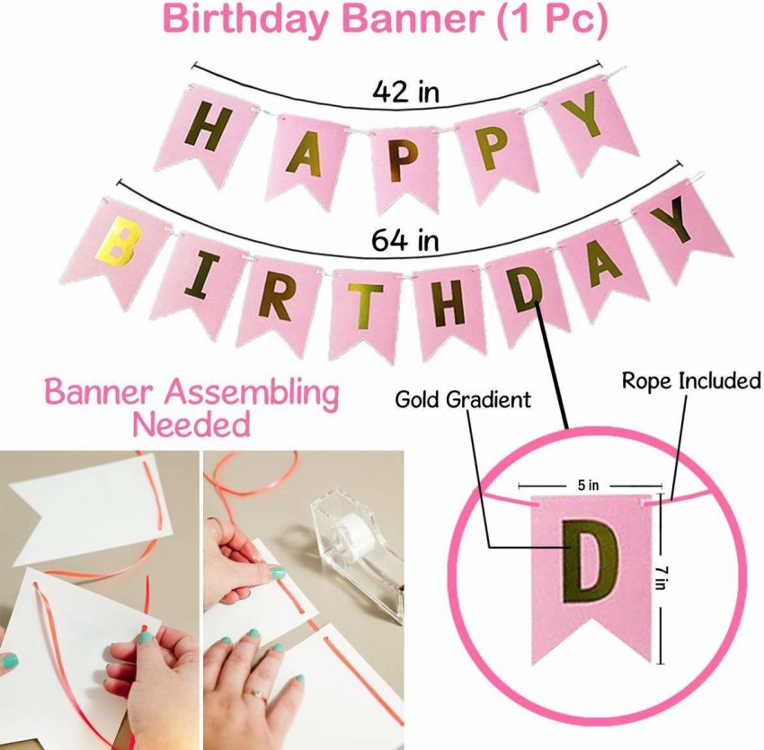 Party Propz Rose Gold Birthday Decorations Supplies Birthday Star Foil Balloons With Happy Birthday Balloons Banner Led Light 77Pcs For Girls Women