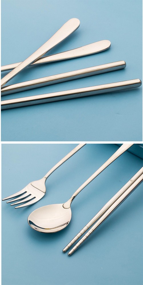 4pcs Stainless Steel Cutlery Set with Travel Case - Includes Spoon, Fork,  and Chopsticks - Perfect for Dining on the Go