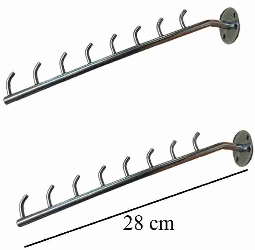 Q1 Beads 6 pin Wall drope Hanger hook rail for Cloth & Multipurpose- Metal  Pack of 2 - Stainless Steel Clothes Hanger Heavy Duty Drying Rack Wall  Mount Hook Rail 6 Price