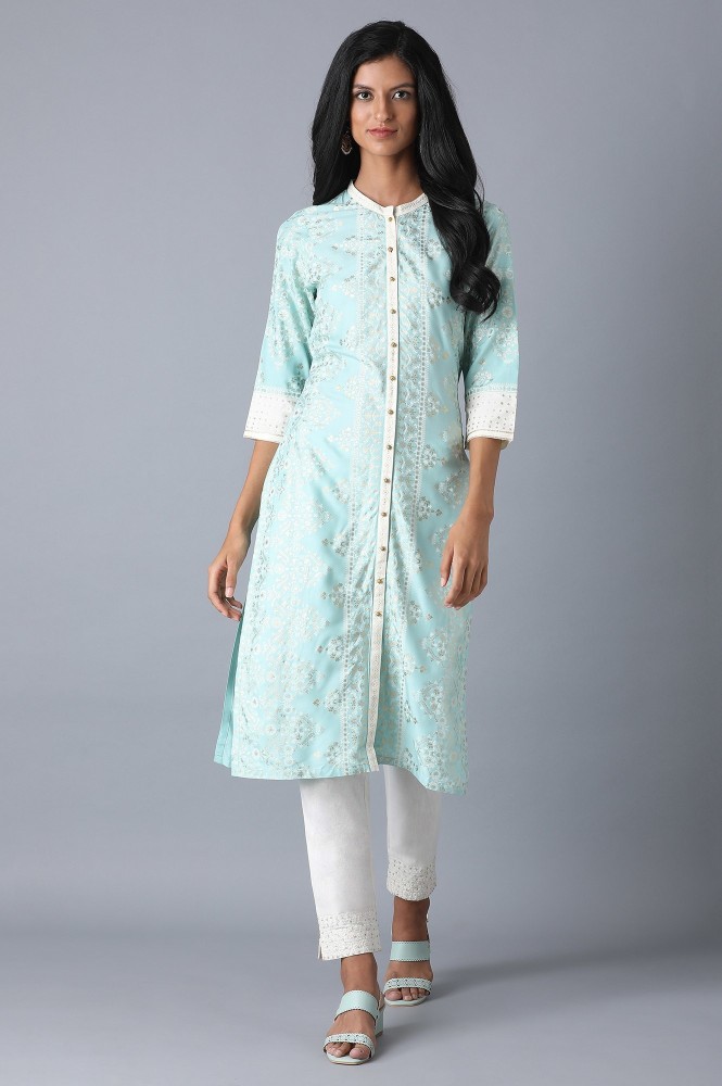 W Women Floral Print Straight Kurta - Buy W Women Floral Print