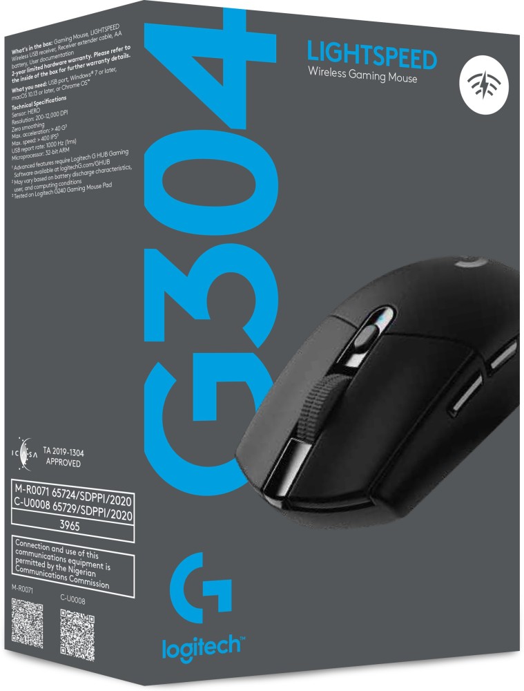 Logitech G304 LightSpeed /6 Programmable Buttons /Onboard Memory/Adj DPI  Upto 12000 Wireless Optical Gaming Mouse - Logitech 