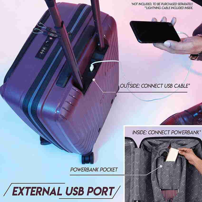 NASHER MILES Smart Cabin Bag with USB Charging Port 20 Maroon Cabin Suitcase 4 Wheels 20 inch