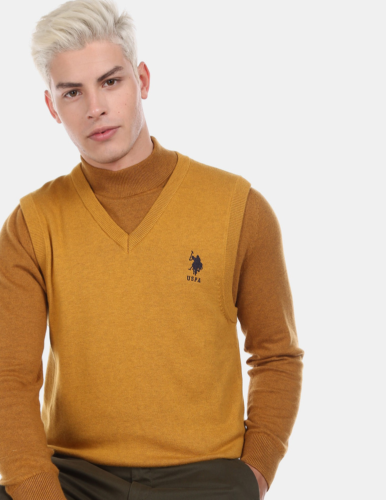 U.S. POLO ASSN. Solid V Neck Casual Men Yellow Sweater - Buy U.S. POLO  ASSN. Solid V Neck Casual Men Yellow Sweater Online at Best Prices in India  | Flipkart.com