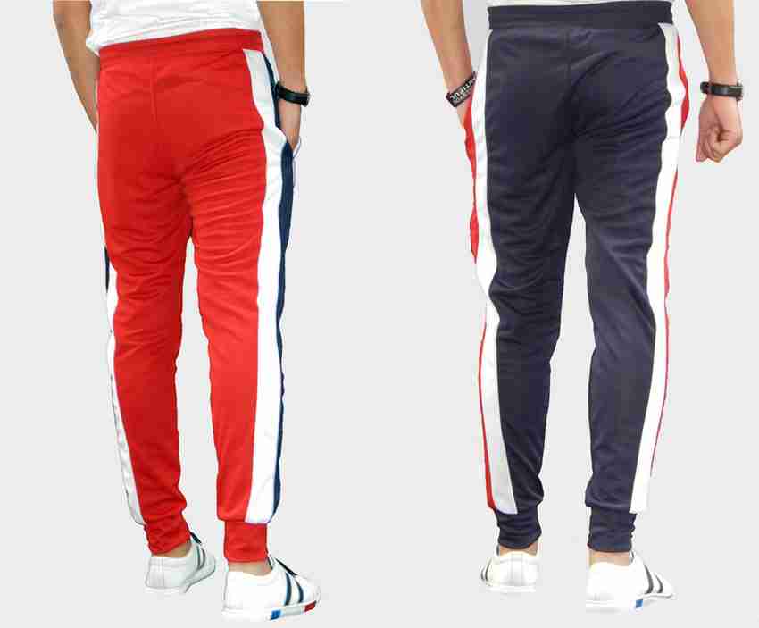 Navy blue track 2025 pants with red stripe