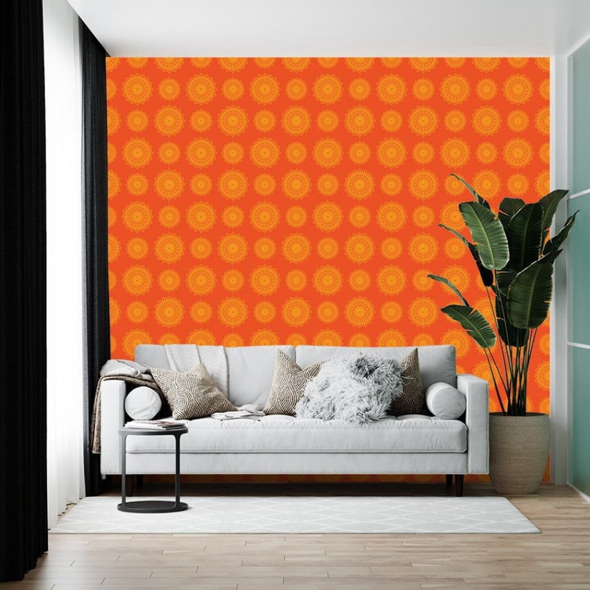 Luxery look PVC Orange And Golden Wallpaper For Decoration Size  21inchx33feet