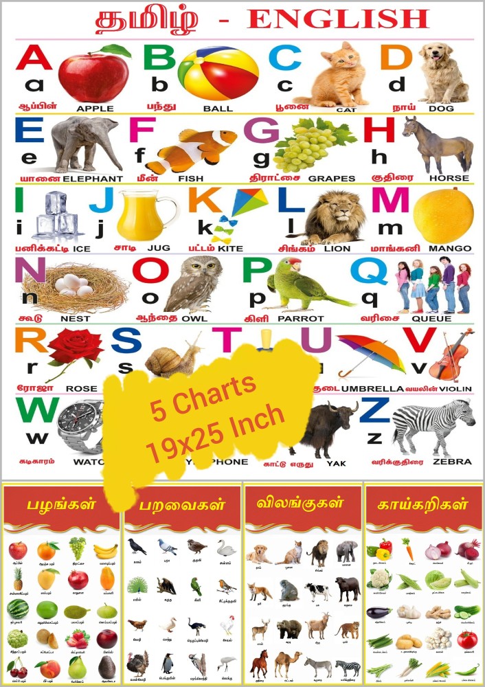 Tamil Alphabets, English Alphabets Numbers Chart For Kids