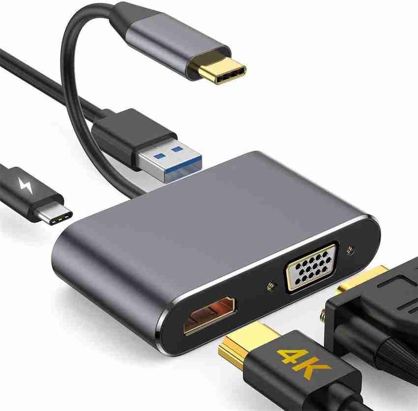 dhruvga Type C 4 in 1 Adapter USB C to 4K HDMI VGA USB C 3.0