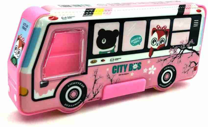 TECHNOCHITRA MINI Metal Bus Shape Pencil Box for Kids, Dual Space Pencil  Box for Girls