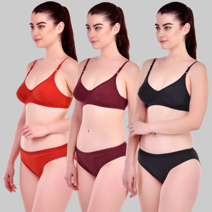 Buy Zivosis Women Yellow, Green, Red Solid Cotton Blend Set Of 3 Bra And  Panty (30) Online at Best Prices in India - JioMart.