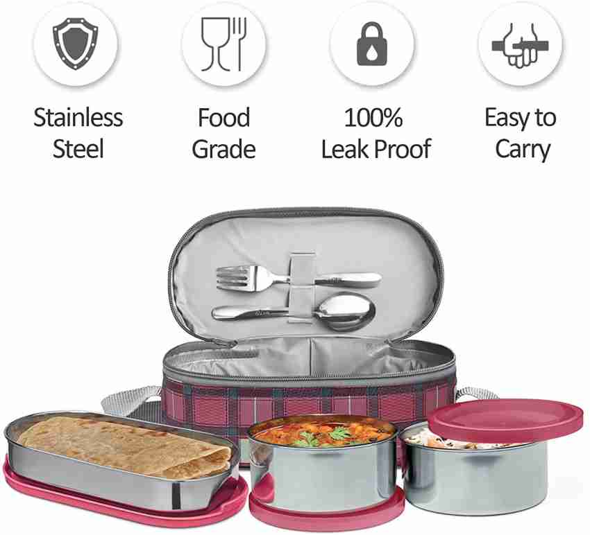 Mickleys 3 Compartment Stainless Steel Lunch Boxes Tiffin Box  for Adult 3 Containers Lunch Box 