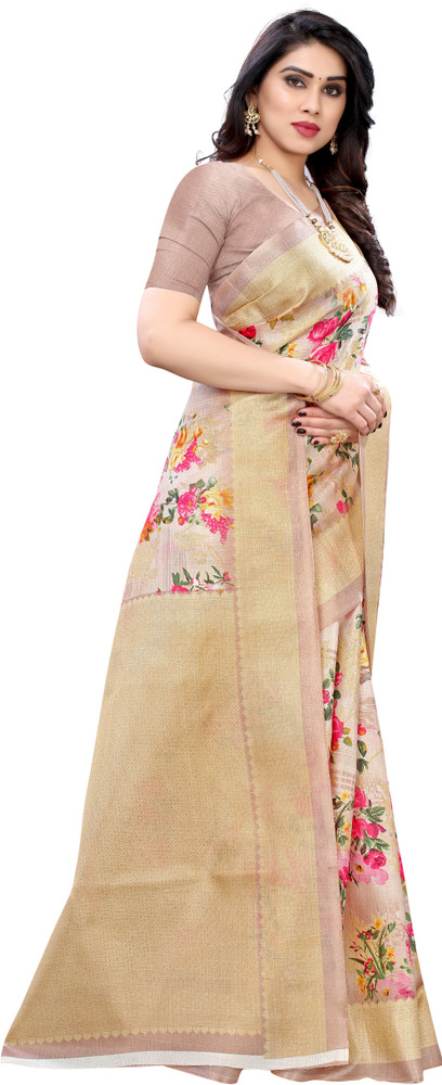 Buy Fabwomen Printed Daily Wear Pure Silk Cream Sarees Online Best Price In India Flipkart