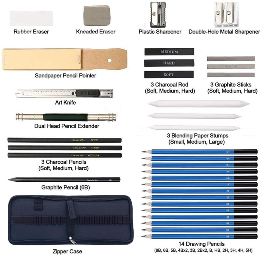 Corslet Black Sketching Pencil Set Drawing Pencil Kit 71 Pcs, Packaging  Size: Zip Pack, Model Name/Number: Multicolor at Rs 1085/piece in Faridabad