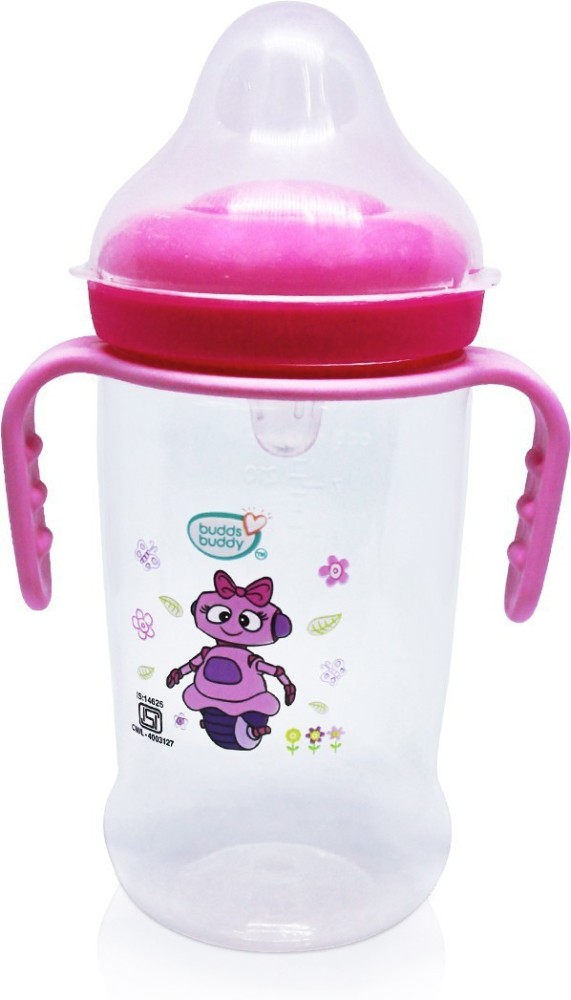 Buddsbuddy Premium BPA Free Wide Neck Baby Feeding Bottle with Handle, - 250 ml  (Pink)