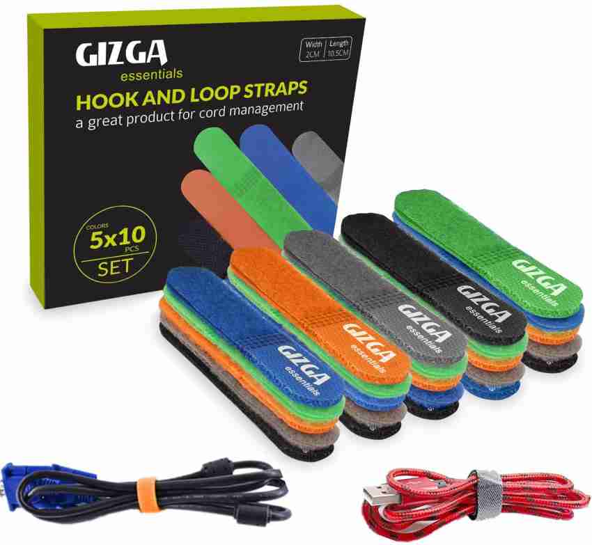 Gizga Essentials Reusable Hook and Loop Strap 10.5cm Adjustable Cord Ties  Nylon Hook & Loop Cable Tie