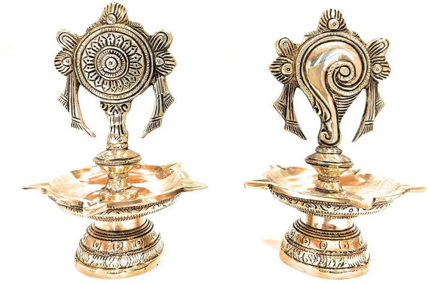 Epoojacart Shanku Chakra Diya set Brass (Pack of 2) Table Diya