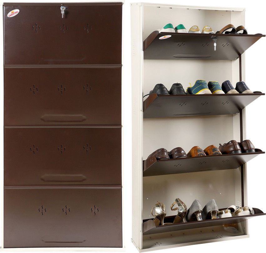ARAINTEEL Powder Coated Four Door Steel Shoe Rack Floor Standing Steel Shoe Rack Organizer Cabinet Wall Mount Space Saver 26 inch 4 Door BROWN Metal Shoe Rack Price in India Buy ARAINTEEL