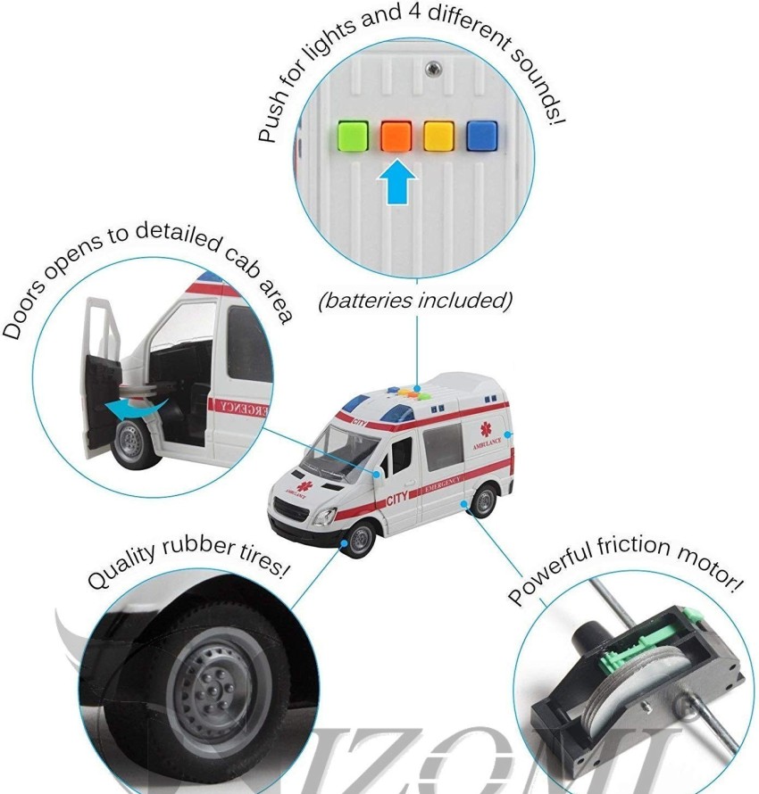 Kiddie Play Ambulance Toy with Lights and Sound Friction Powered Emergency  & Rescue Vehicle Set Doors That Open and a Stretcher