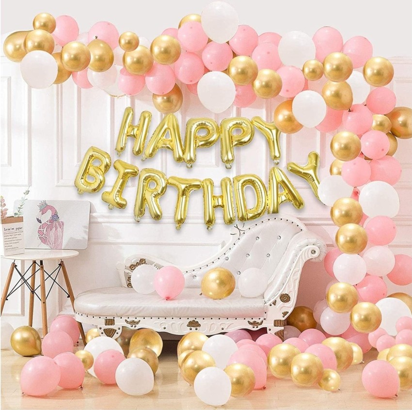 104 Pcs- Happy Birthday Pink, Magenta & Golden Combo, Birthday