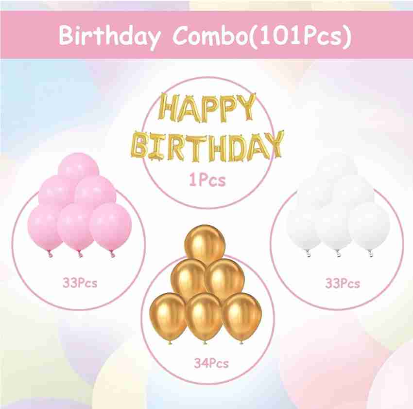 104 Pcs- Happy Birthday Pink, Magenta & Golden Combo, Birthday
