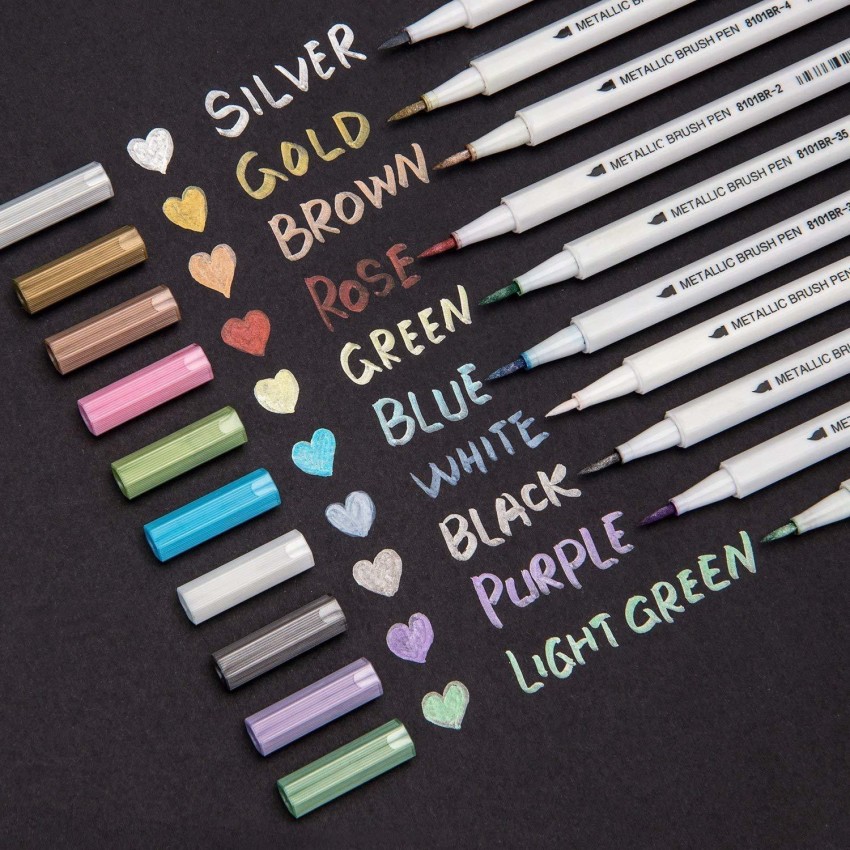 Metallic Brush Pen, Metallic Markers, Brush Pens, Brush Pen Set,  Calligraphy Markers, Colourful Brush Pens, Journal Pens, Scrapbooking Pens  