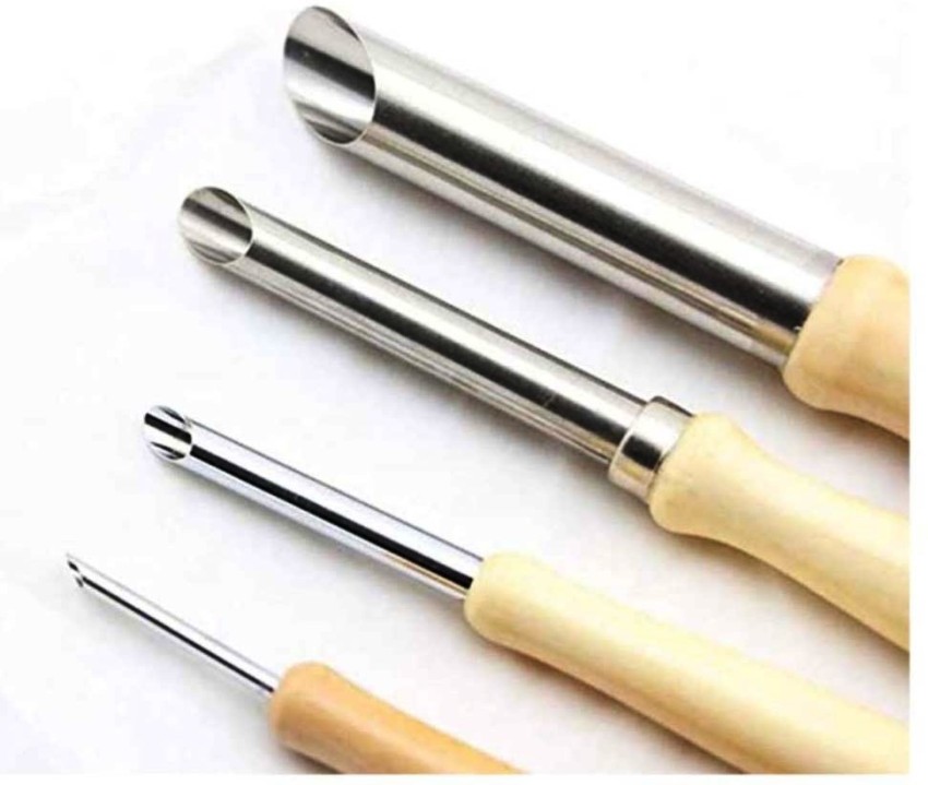 4 Pack Stainless Steel Circular Clay Hole Cutters, Wooden Handle Clay Tools  for Drilling and Sculpture, Pottery Tools and Supplies