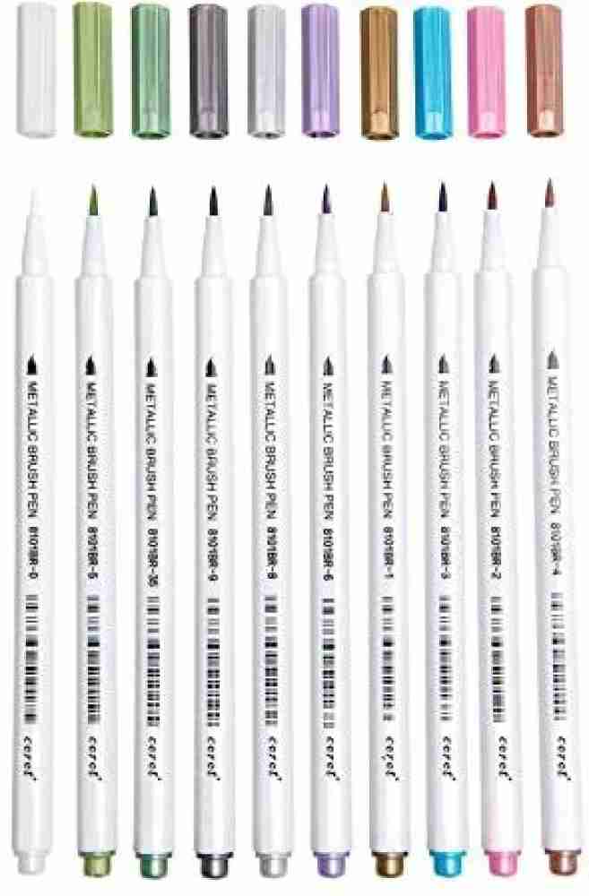 COROT Metallic Brush Marker Pens, 10 Colors Calligraphy Pens  for Coloring Drawing Lettering Set of 10 - Brush Marker