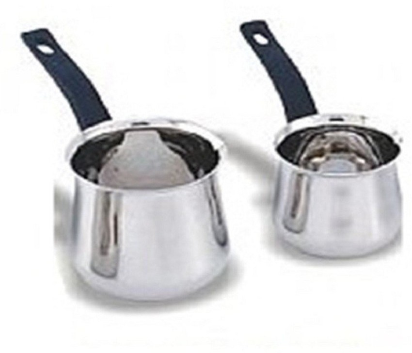 Prabha Heavy Gauge Stainless Steel Milk Pot Milk Boiler, Encapsulated Base  1.8L and 14cm Diameter Pot 1.8 L with Glass Lid (Silver)