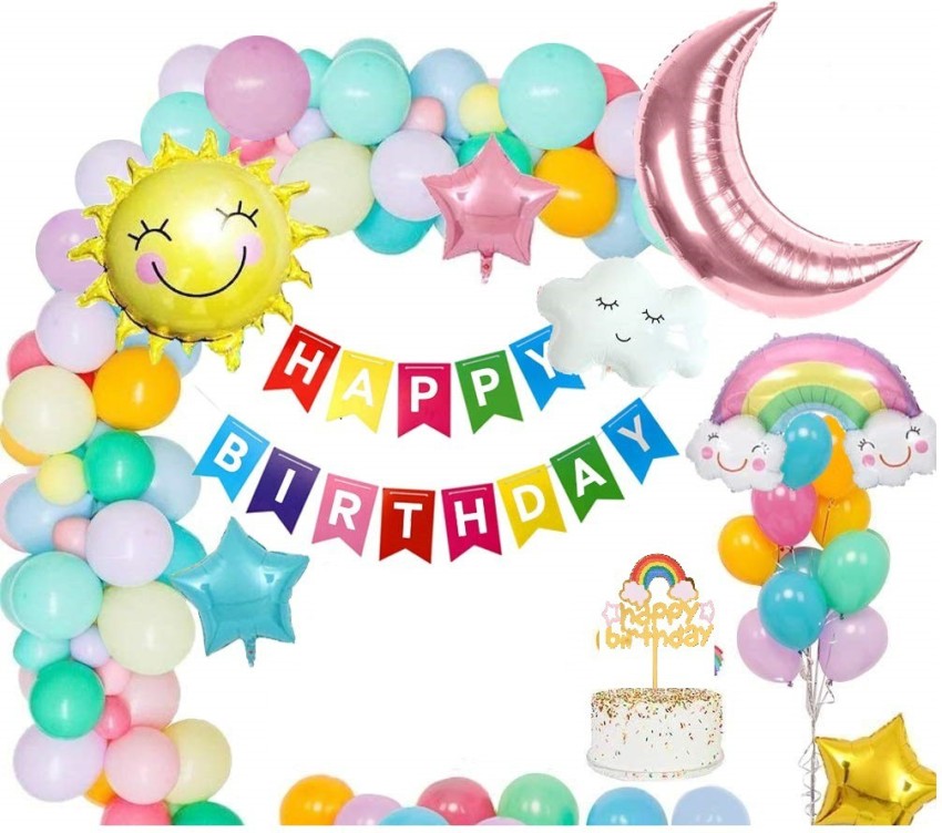 SHOPTIONS HAPPY BIRTHDAY PARTY DECORATION SET WITH SUN & RAINBOW Balloon  (Multicolor, Pack of 56) Price in India - Buy SHOPTIONS HAPPY BIRTHDAY  PARTY DECORATION SET WITH SUN & RAINBOW Balloon (Multicolor