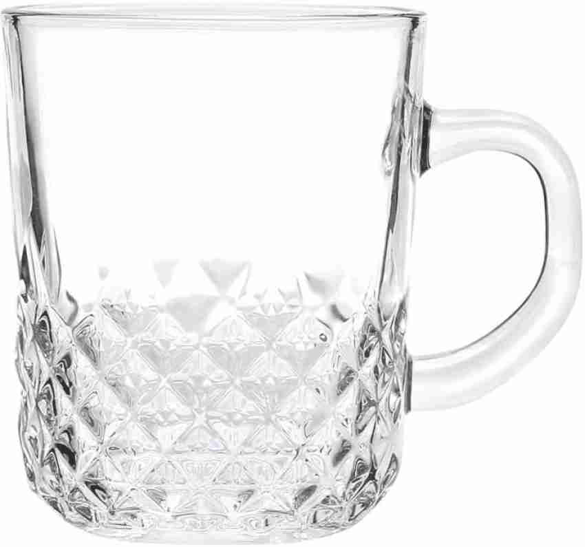 VERIFIED Pack of 6 Glass Tea Coffee Mug with Large Handle Fine Diamond Cut  Design Transparent Glass (Set of 6) 220 ML Price in India - Buy VERIFIED  Pack of 6 Glass