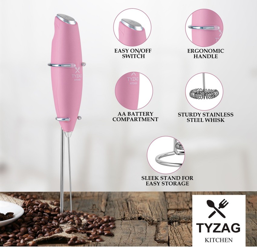 Elementi Milk Frother Electric - Coffee Whisk - Hand Frother for Coffee -  Pink Coffee Maker - Coffee Frother Handheld 