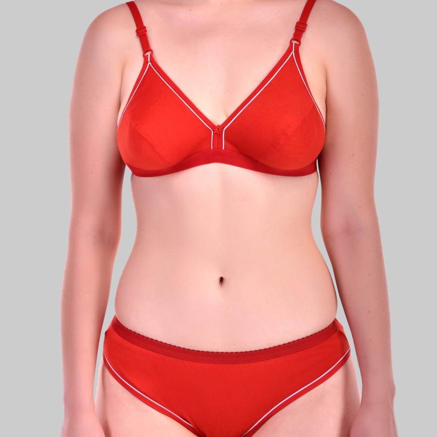 Buy Zivosis Women Red, Maroon Solid Cotton Blend Set Of 2 Bra And