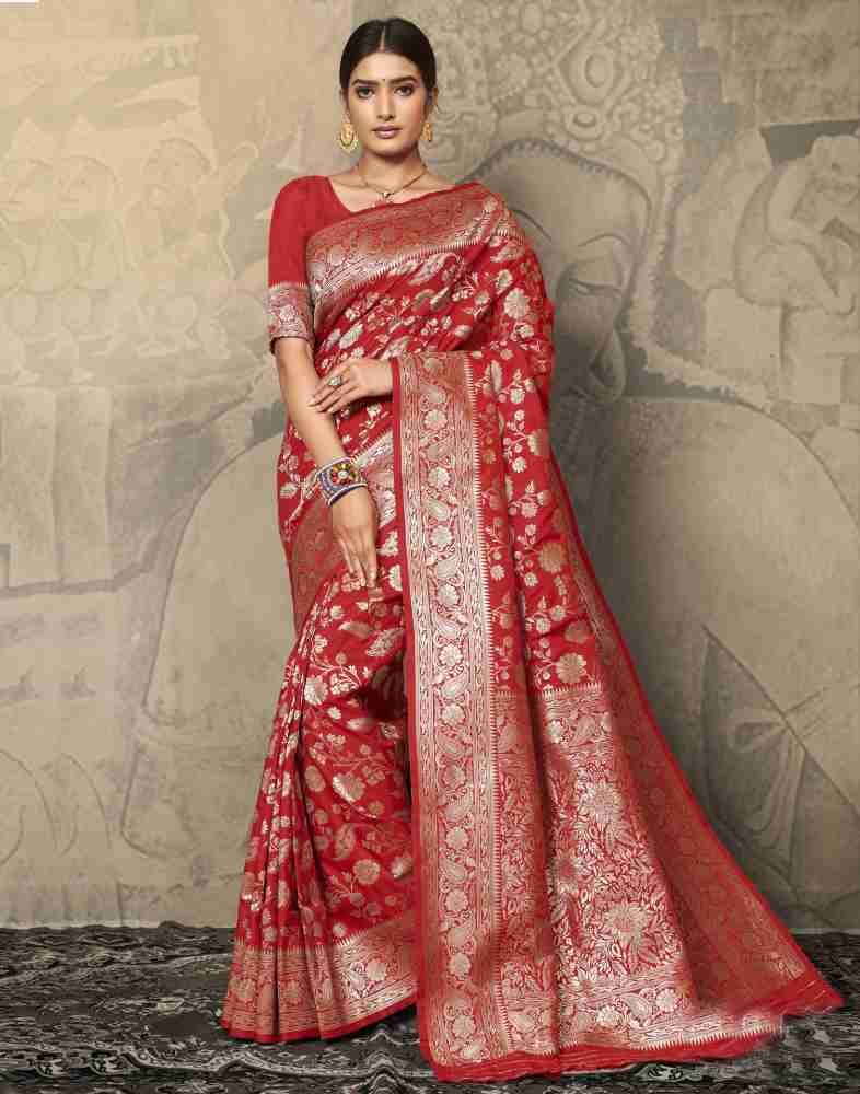 Buy Samah Embellished, Woven Banarasi Silk Blend Red Sarees Online @ Best  Price In India | Flipkart.com