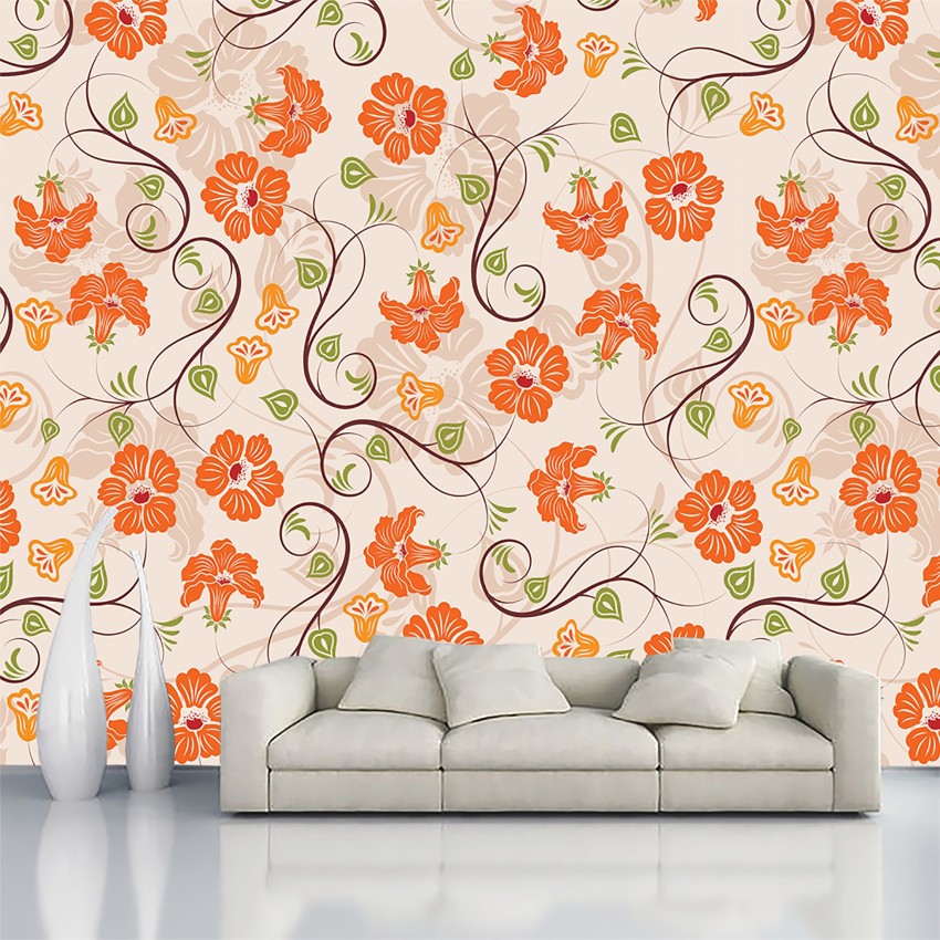 Luxury Orange Floral Wallpaper for Exquisite Living Room Decoration  Paper  Plane Design