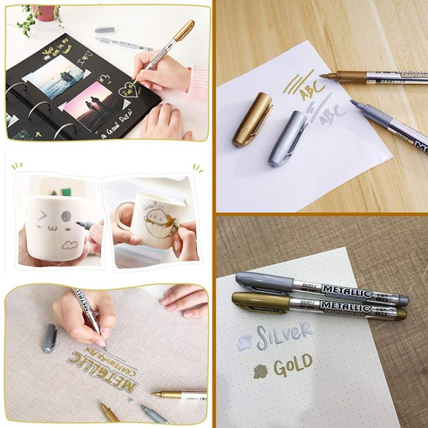 Jubilant Gold and Silver Metallic Marker Pens, Waterproof  Permanent Paint Marker Pen For Painting Cards Writing Signature Craftwork  Art (Set of 6) - Metallic Marker Pens